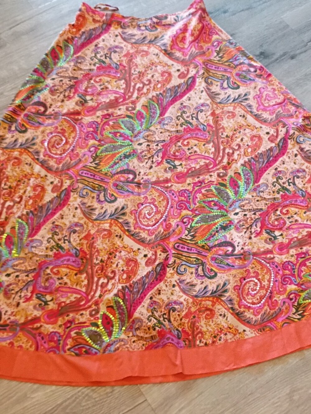 Vintage Coldwater Creek Orange Coral Pink Paisley Maxi Full Skirt Boho Gypsy 60s